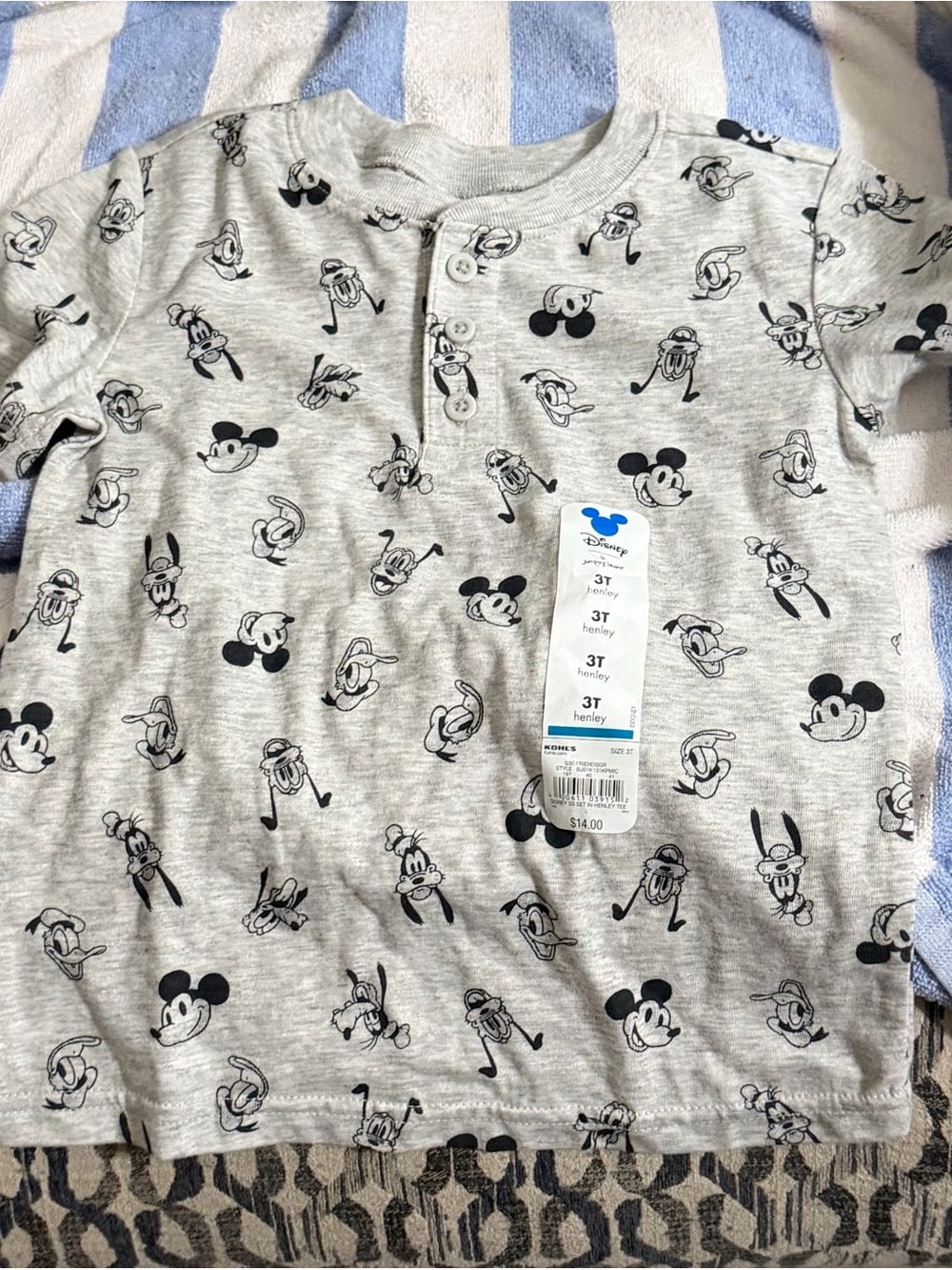 NWT jumping beans Size 3t Gray Disney Mickey Mouse Henley Top Donald Goofy